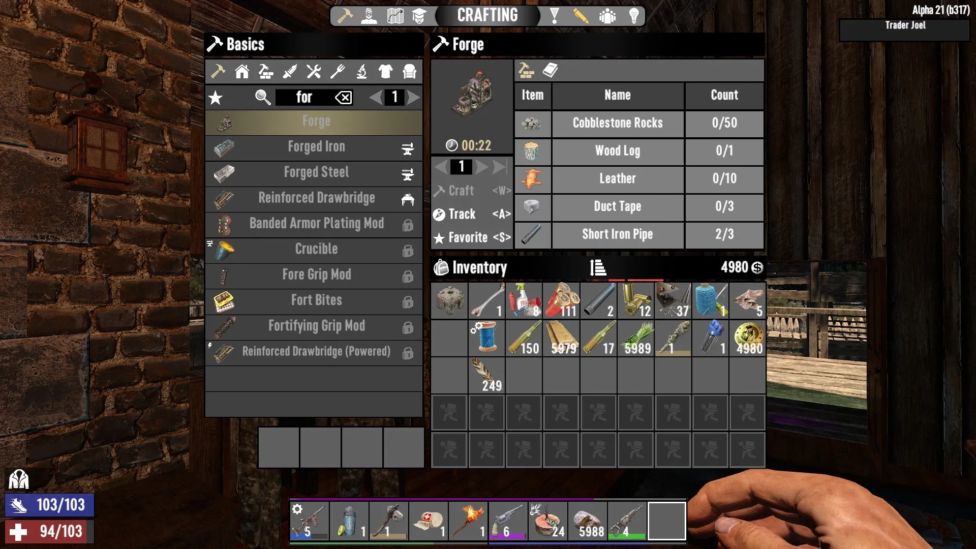 7 Days to Die forge crafting interface